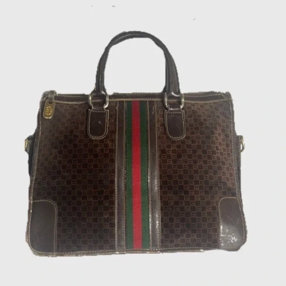 Vintage ✨Gucci✨ Brown Suede Logo Ophidia Shopper Tote